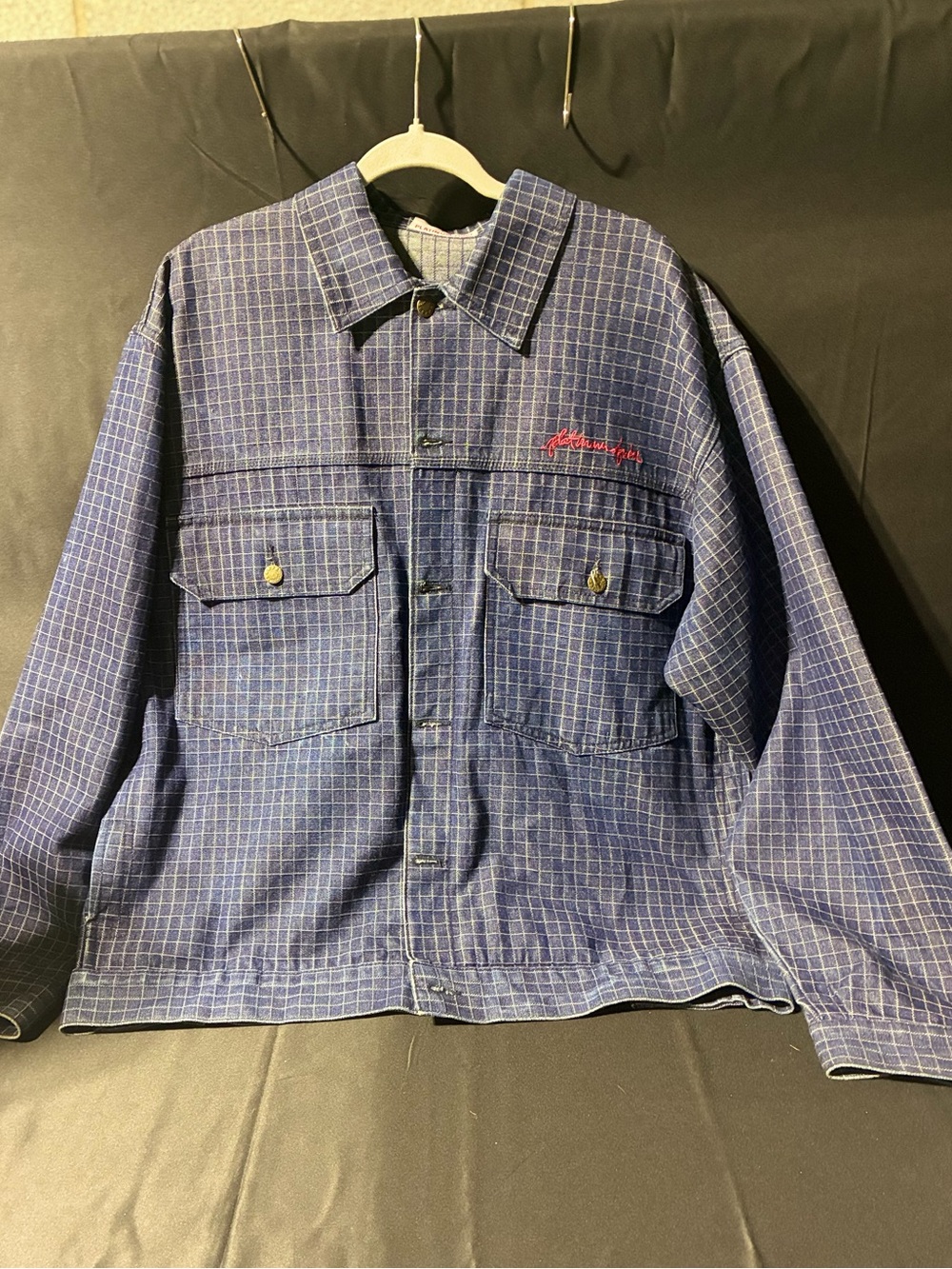 Like New Platinum FUBU "Fat Albert" Dark Blue Denim Grid Jacket